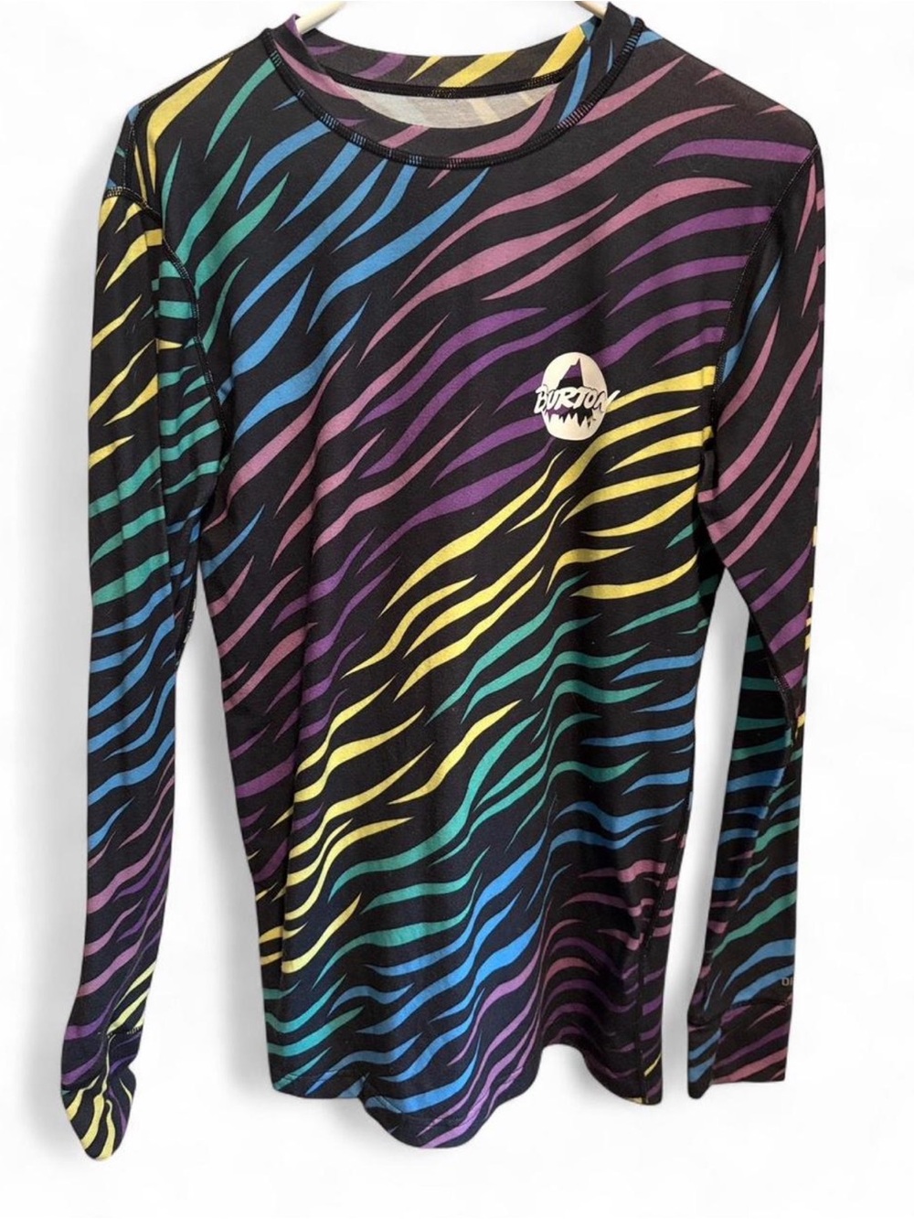 Burton Black Long Sleeve Top with Rainbow Zebra Stripes
